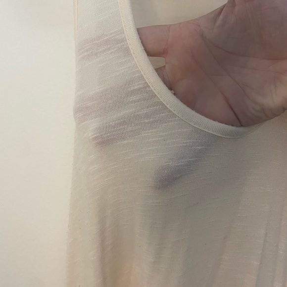 Women’s Chloe K Crochet Trim Tunic Extra Long Cream Tank Top Size Medium - Picture 7 of 9